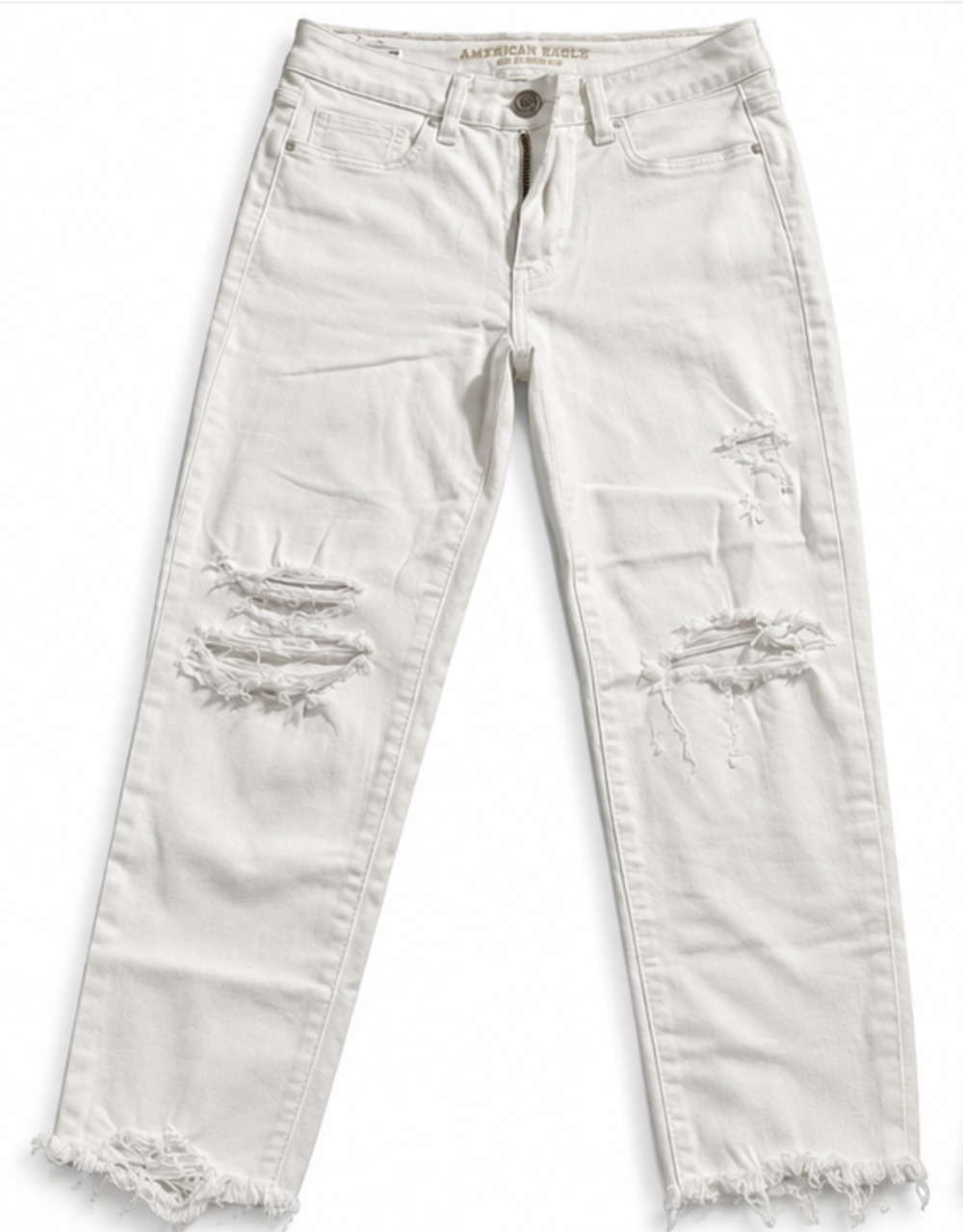 American Eagle Hi Rise Jegging Jeans Womens 10 Regular White Ripped Distressed
